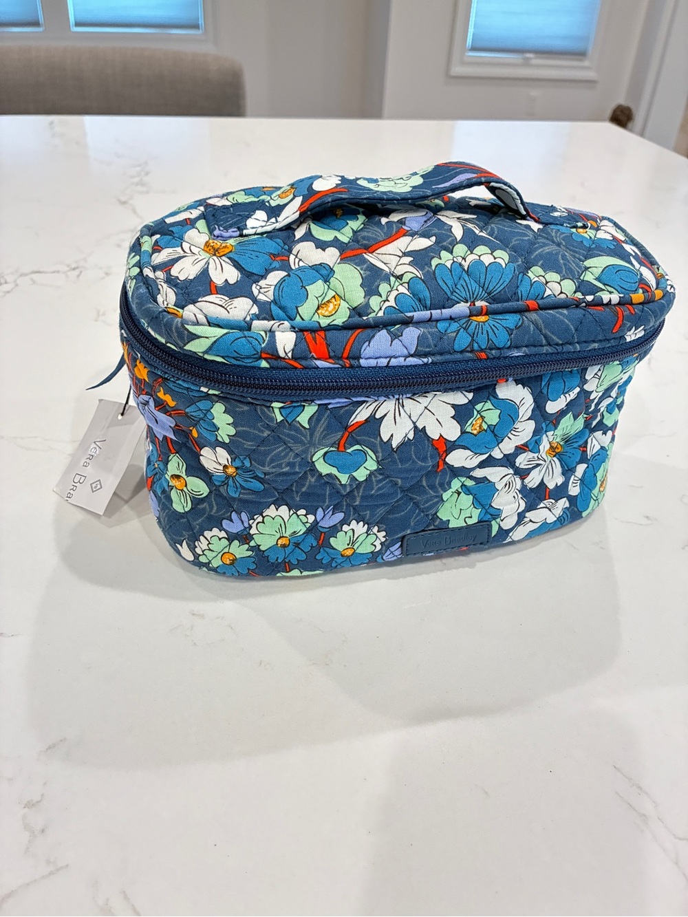 Vera Bradley Train Case Floral Bursts Blue Multicolor Fabric Handle Zipper